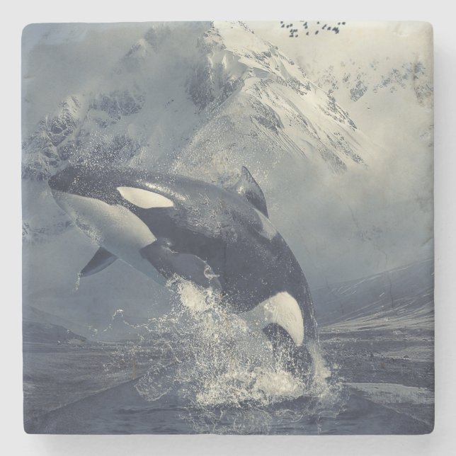 Dessous-de-verre En Pierre Sauts de baleines tueuses sauvages (Devant)