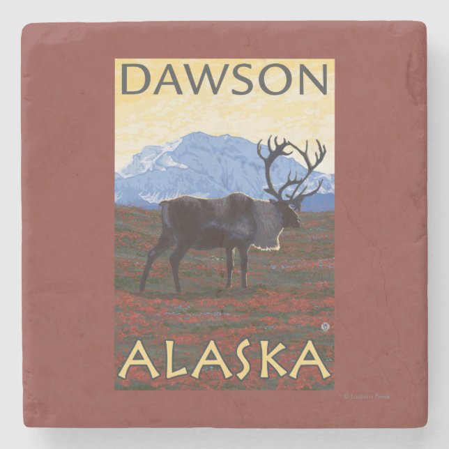 Dessous-de-verre En Pierre Scène de caribou - Dawson, Alaska (Devant)