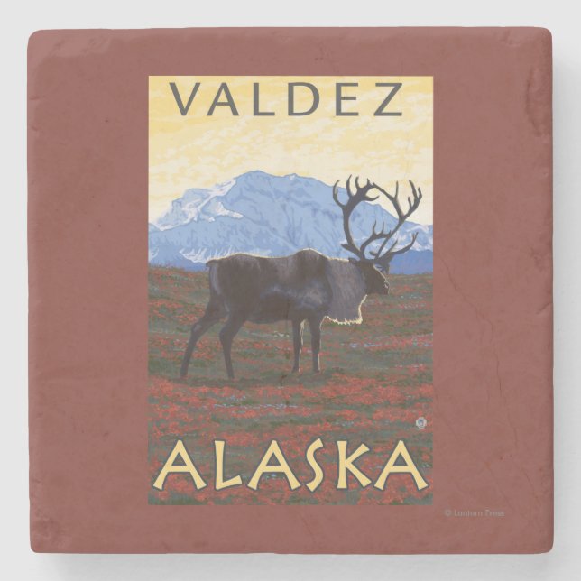 Dessous-de-verre En Pierre Scène de caribou - Valdez, Alaska (Devant)