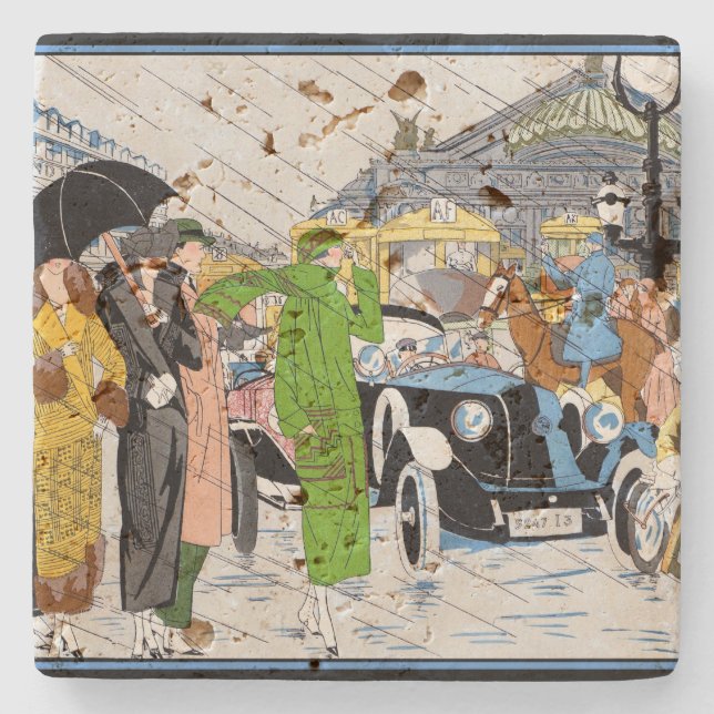 Dessous-de-verre En Pierre Scène de rue Art Déco (Devant)