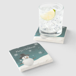 Dessous-de-verre En Pierre Scène d'hiver de Snowman turquoise Dessous de verr