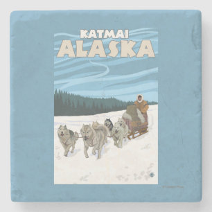Dessous-de-verre En Pierre Scène Sledding de chien - Katmai, Alaska