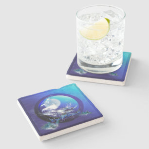 DESSOUS-DE-VERRE EN PIERRE SEA TURTLE BLUE MOON