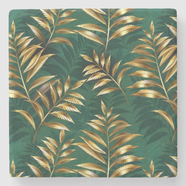 Dessous-de-verre En Pierre Seamless pattern with golden ferns (Devant)