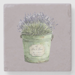 Dessous-de-verre En Pierre Seau vert blanc Fleurs de lavande