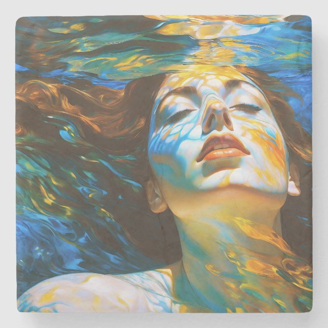 Dessous-de-verre En Pierre "Selene" - Femmes dans l'eau (Devant)