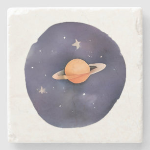 Dessous-de-verre En Pierre Sérénade de Saturne : Aquarelle cosmique