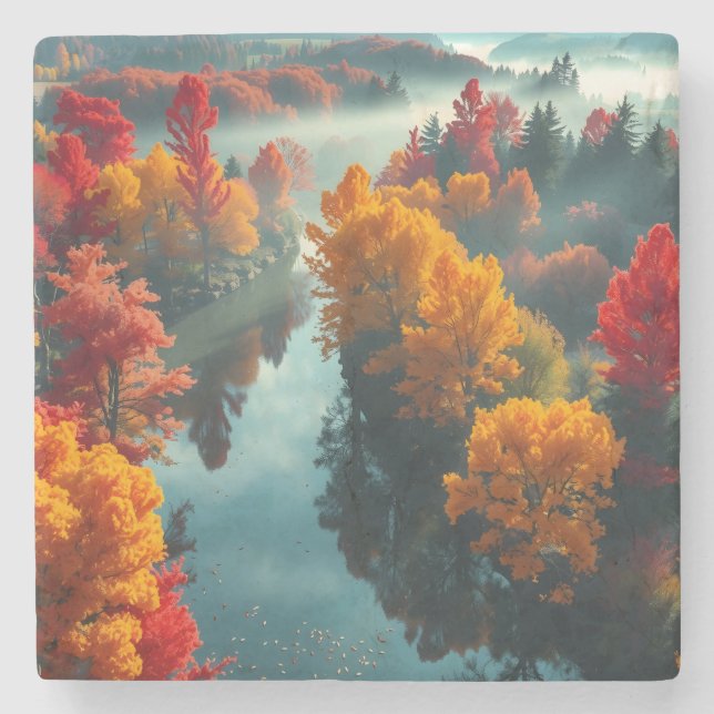 Dessous-de-verre En Pierre Serene River Shore Reflection Nature Art  (Devant)