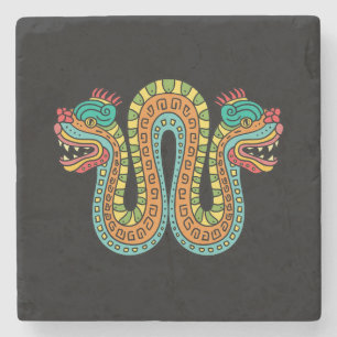 Dessous-de-verre En Pierre Serpent Double Tête Aztèque Mexique Art