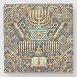 Dessous-de-verre En Pierre Serviettes juives de Hanukkah Menorah