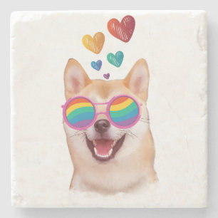 Dessous-de-verre En Pierre Shiba Inu Chien avec Coeurs Saint Valentin
