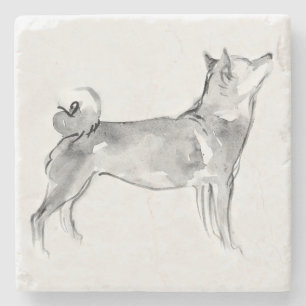 Dessous-de-verre En Pierre Shiba Inu Peinture originale Chien Année Anniversa