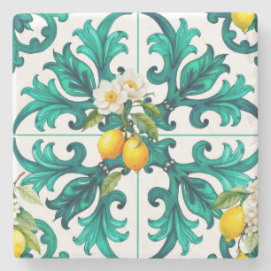 Dessous-de-verre En Pierre sicilien, été, citron, mosaïque, vert,