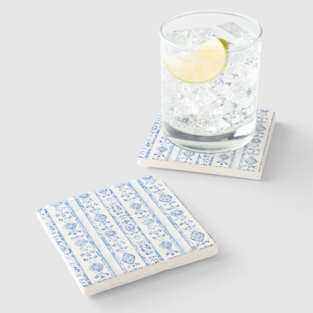 Dessous-de-verre En Pierre Sicily Italian Rustic Blue Stripes (Côté)