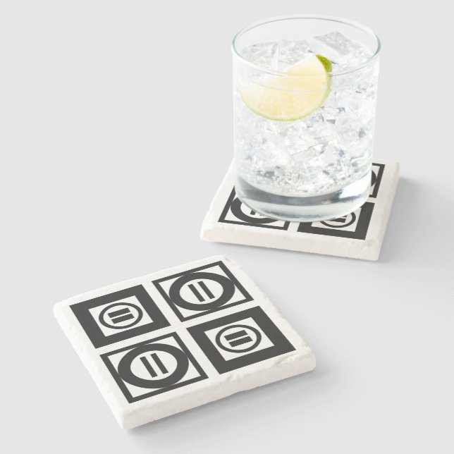 Dessous-de-verre En Pierre SIGNE Géométrique Noir et Blanc Motif (Côté)
