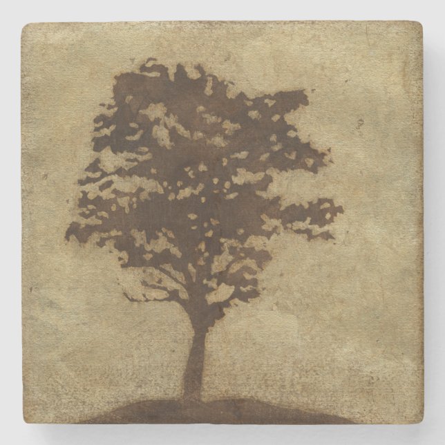 Dessous-de-verre En Pierre Silhouette d'arbre sur Arrière - plan de bronze (Devant)