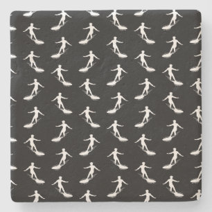 Dessous-de-verre En Pierre Silhouette de surfer surfant avec le motif de