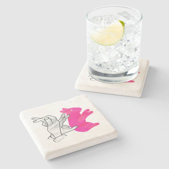 Dessous-de-verre En Pierre Silhouette main Rabbit rose (Côté)