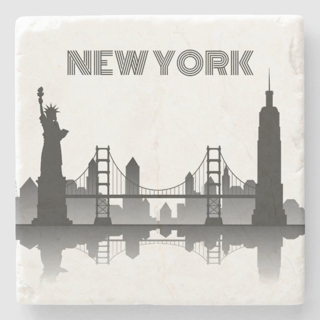 Dessous-de-verre En Pierre Silhouette moderne New York City Skyline (Devant)