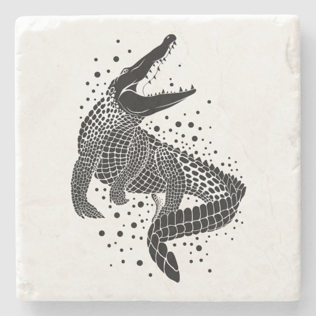 Dessous-de-verre En Pierre Silhouette noire d'un crocodile (Devant)