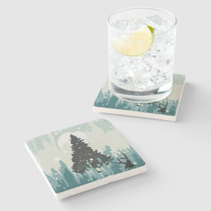 Dessous-de-verre En Pierre Silhouette Reindeer dans les Bois