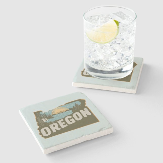 Dessous-de-verre En Pierre Silhouette rétro Oregon (Côté)