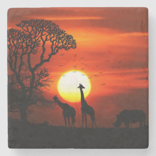 Dessous-de-verre En Pierre Silhouettes africaines d'animal de coucher du