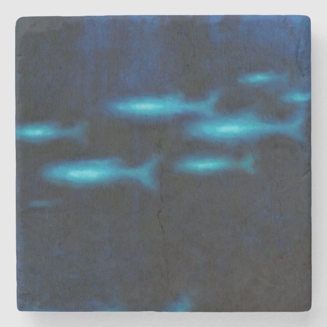 Dessous-de-verre En Pierre Silhouettes de poisson bleu translucide (Devant)