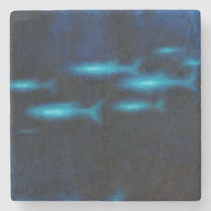 Dessous-de-verre En Pierre Silhouettes translucides bleues de poissons