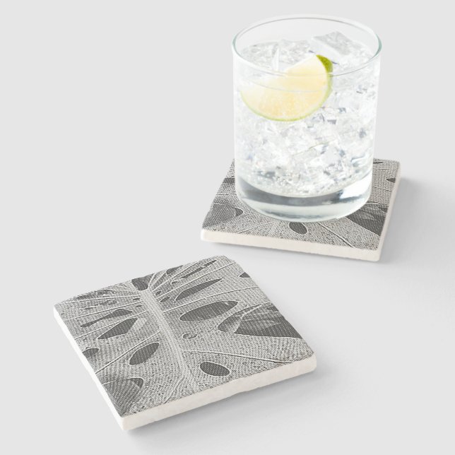 Dessous-de-verre En Pierre Silkscreen de Monstera (Côté)