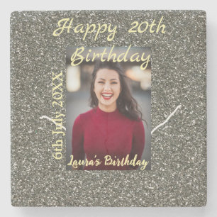 Dessous-de-verre En Pierre Silverglitter photo 20e anniversaire ajouter nom d