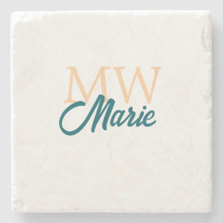 Dessous-de-verre En Pierre simple minimal add name monogram orange blue bold