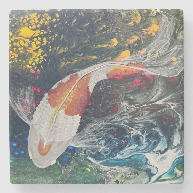 Dessous-de-verre En Pierre Single Koi on Coaster (Devant)