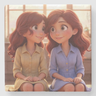 Dessous-de-verre En Pierre Sister Bond – Beautiful Sisters Illustration Art