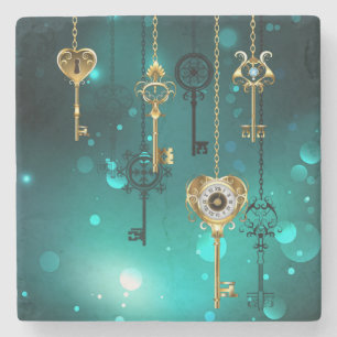 Dessous-de-verre En Pierre Skeleton Keys on Green Background