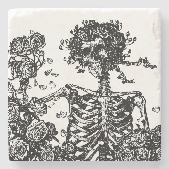 Dessous-de-verre En Pierre Skeletons et Rose (Devant)