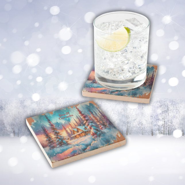 Dessous-de-verre En Pierre Sketch de l'aquarelle Banff Canada | (Créateur téléchargé)