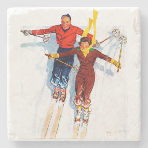 Dessous-de-verre En Pierre Ski de descente en couple