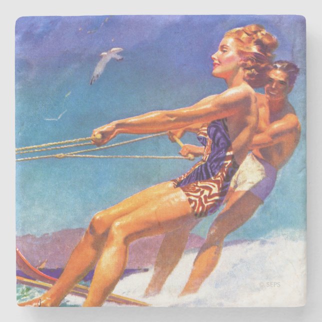Dessous-de-verre En Pierre Skier nautique par McClelland Barclay (Devant)