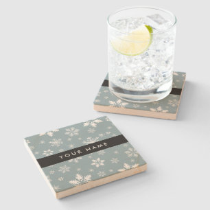 Dessous-de-verre En Pierre Snowflakes blanc, Grey, Votre nom, Personnaliser