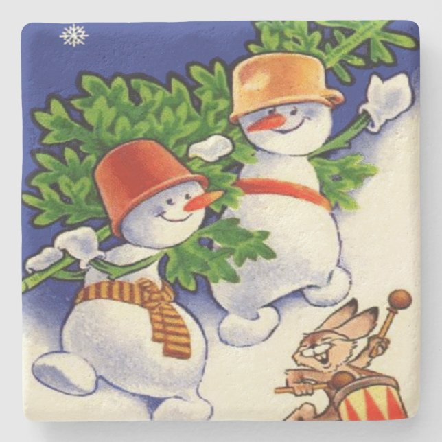 Dessous-de-verre En Pierre Snowmen Arbre de Noël Drumbit Rabbit (Devant)
