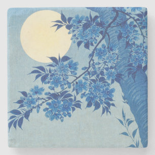 Dessous-de-verre En Pierre Soirée Lune Arbre Bleu Lune