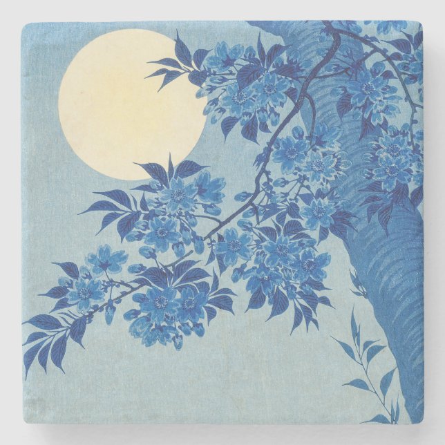 Dessous-de-verre En Pierre Soirée Lune Arbre Bleu Lune (Devant)