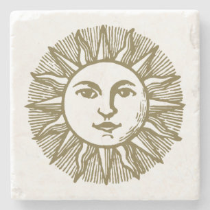 Dessous-de-verre En Pierre Soleil Esotérique Or