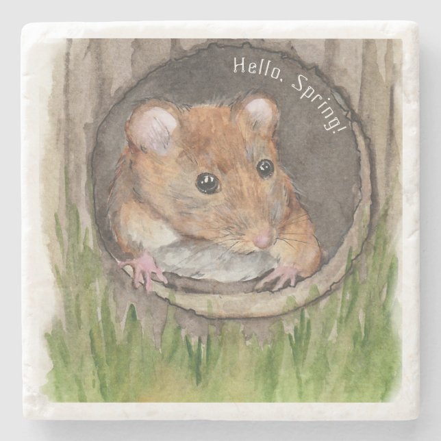Dessous-de-verre En Pierre Souris Aquarelle Rustique (Devant)