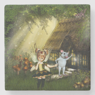 Dessous-de-verre En Pierre Souris Fée Et Blanche