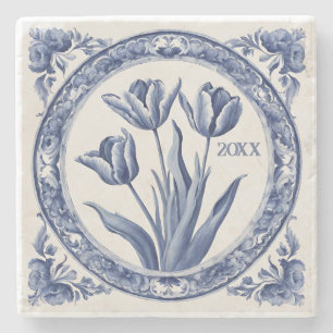 Dessous-de-verre En Pierre Souvenir Tulipes Delft bleu personnalisé