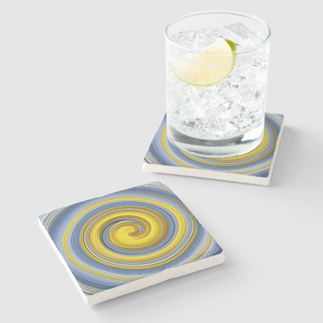 Dessous-de-verre En Pierre spirale jaune et bleue (Côté)