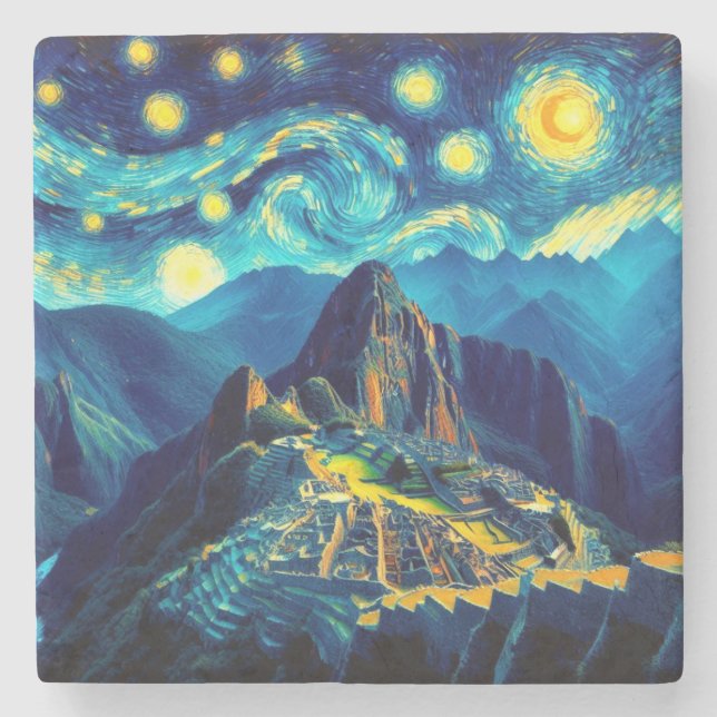 Dessous-de-verre En Pierre Starry Night Machu Picchu Pérou (Devant)