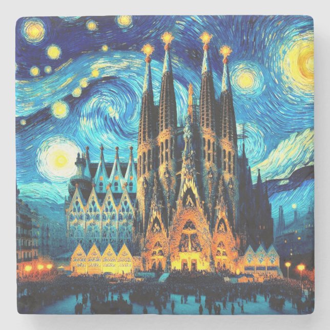 Dessous-de-verre En Pierre Starry Sagrada Familia Barcelona (Devant)